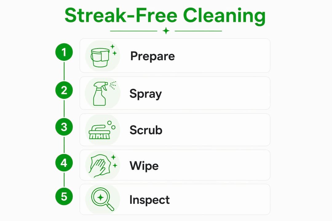 Infographic showing step-by-step car glass cleaning method