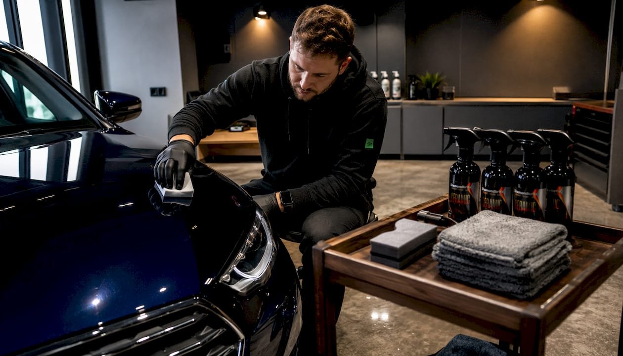 Technician applying matte ceramic coating