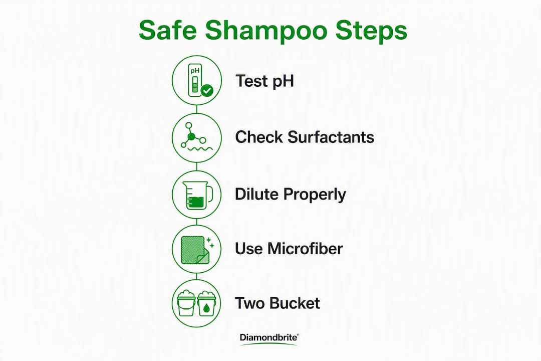 Infographic with steps to choose coating-safe shampoo