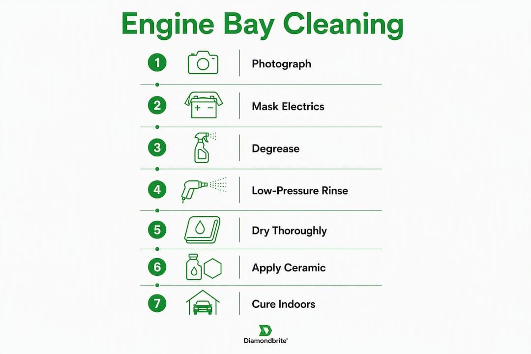 Infographic of engine bay cleaning and protection steps