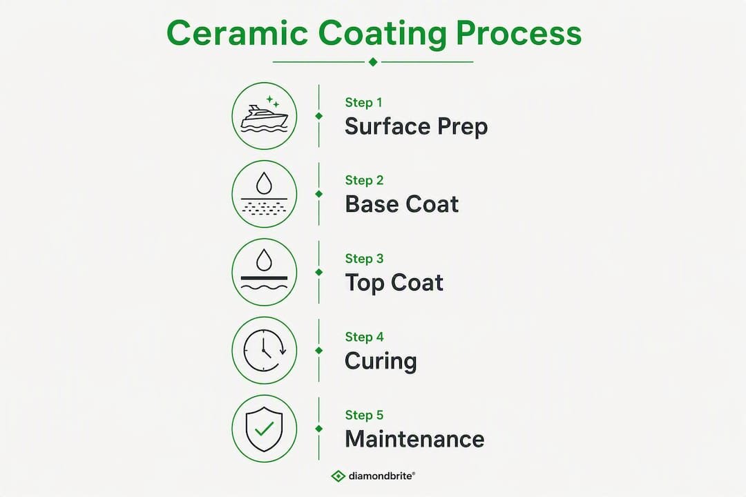 Infographic illustrating ceramic coating process steps for boats