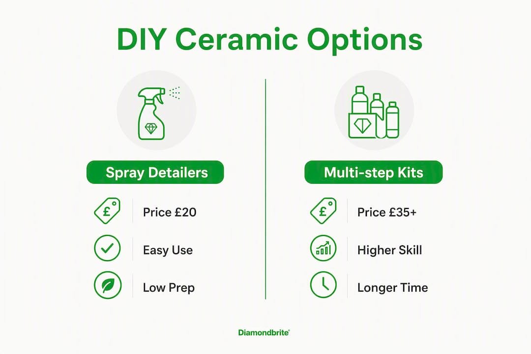 Infographic comparing DIY ceramic coating spray detailers and multi-step kits