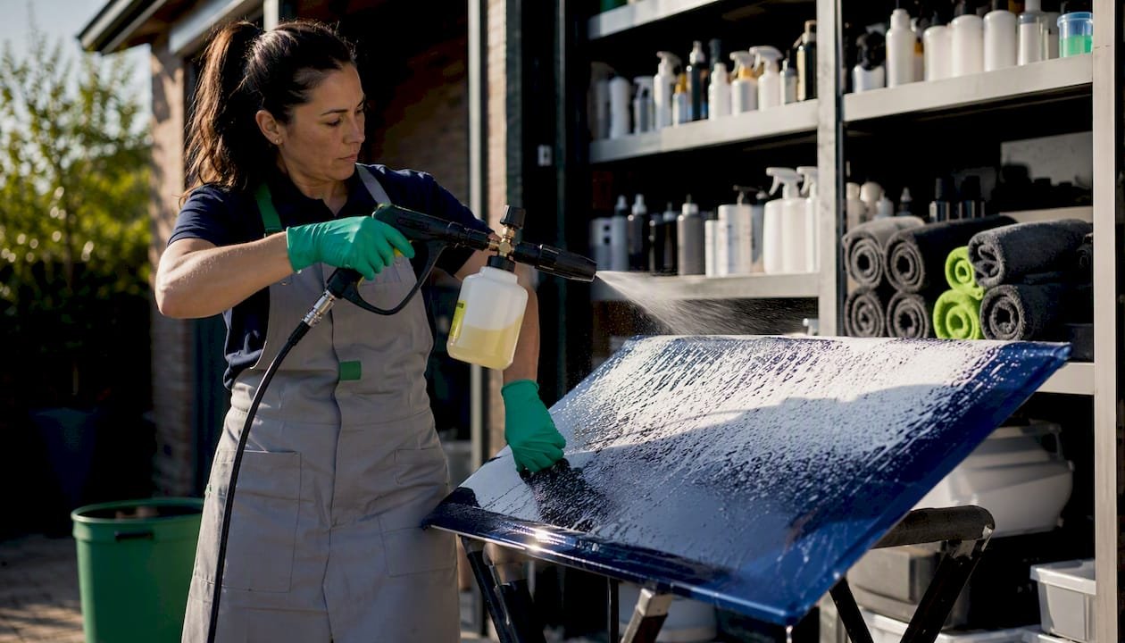 Professional testing car pre-wash products indoors