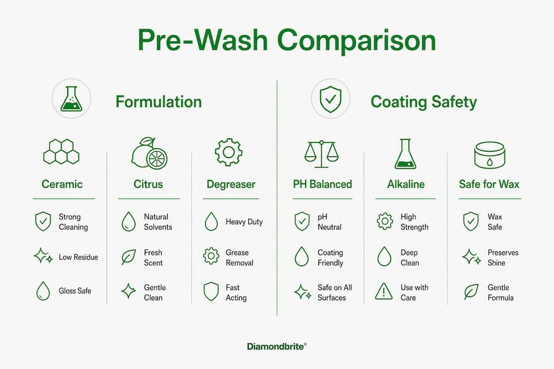 Infographic comparing car pre wash product types and safety