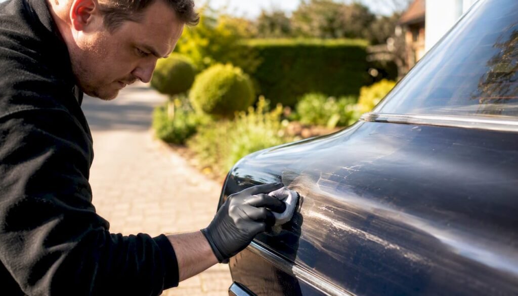 Hand applying ceramic coating on car paint