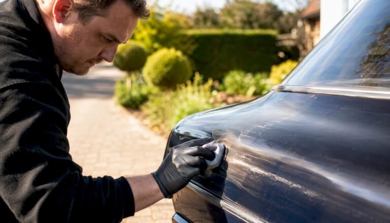 Hand applying ceramic coating on car paint