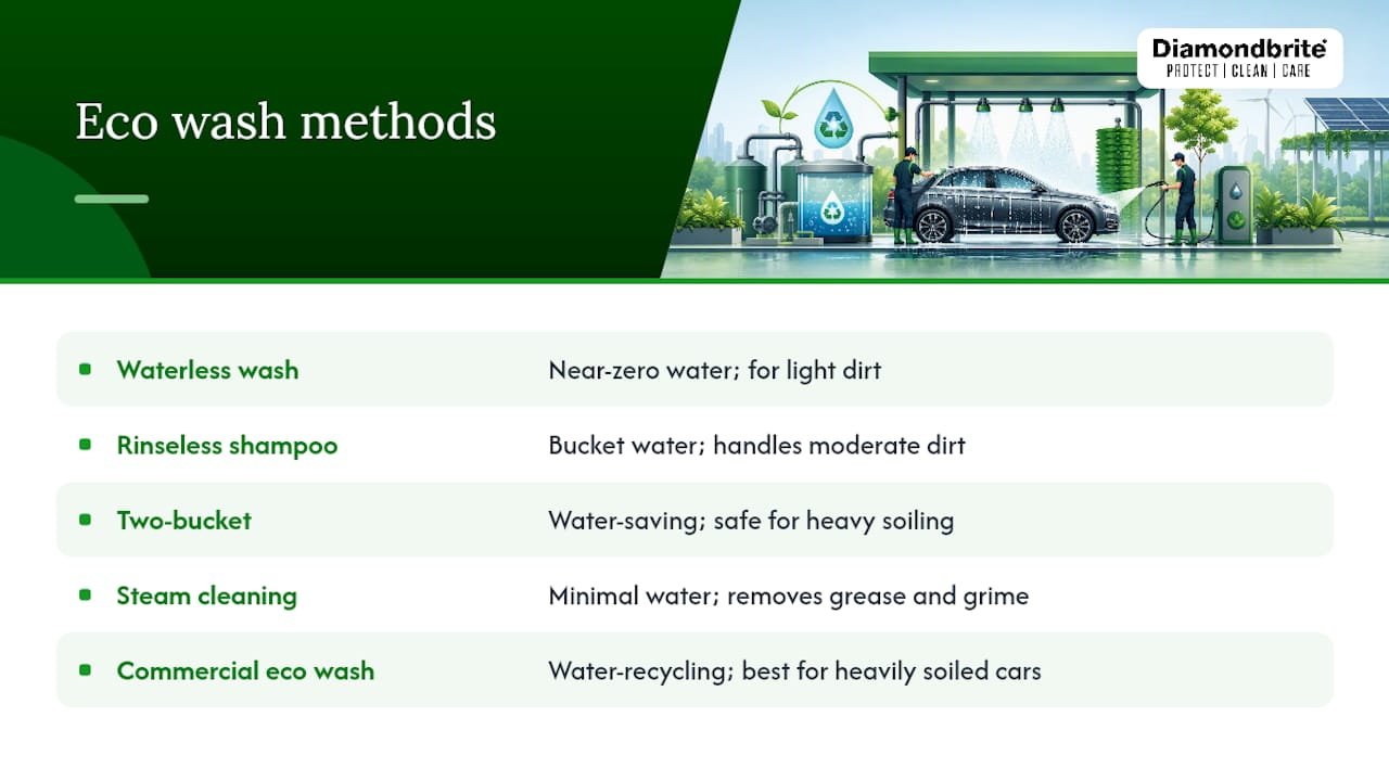 Comparison chart of eco-friendly car wash methods