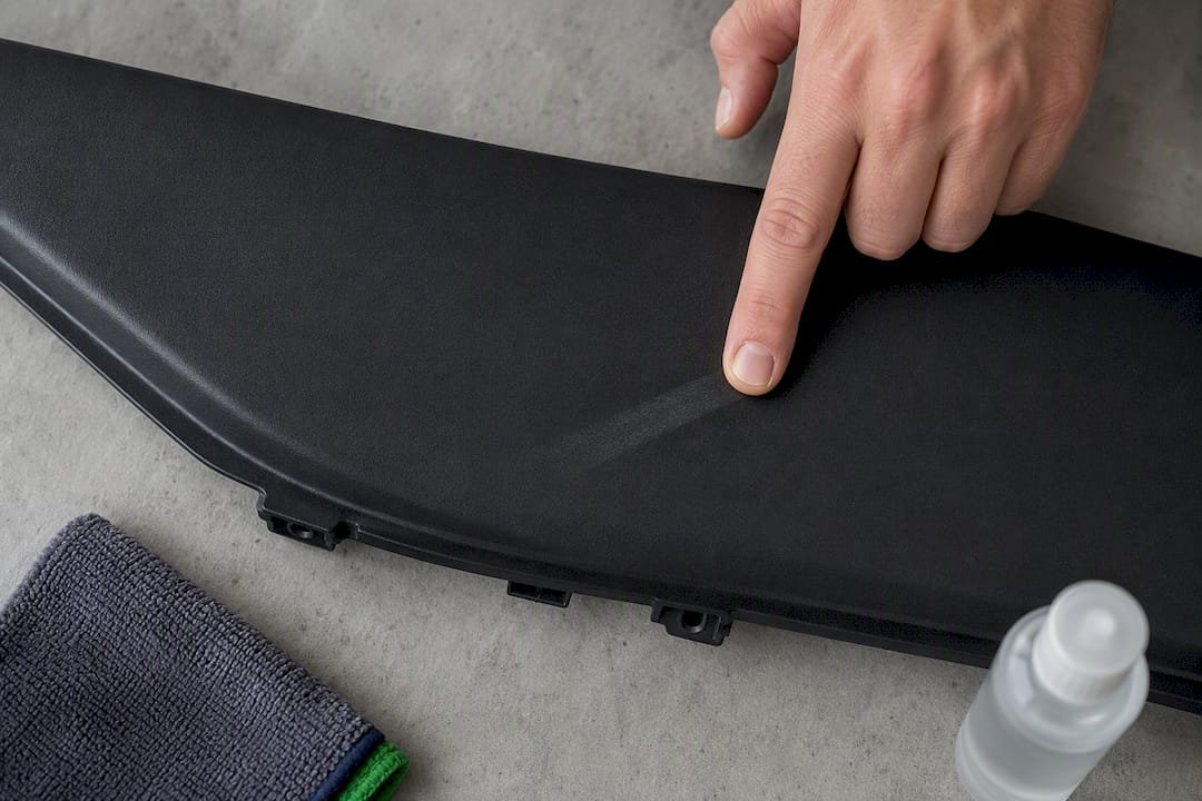 Fingernail revealing residue on plastic trim
