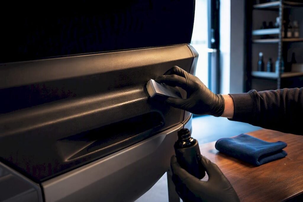 Ceramic coating applied to black plastic trim