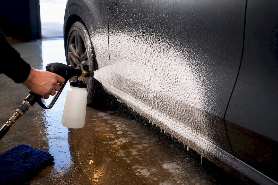 Snow foam clinging to vehicle paint