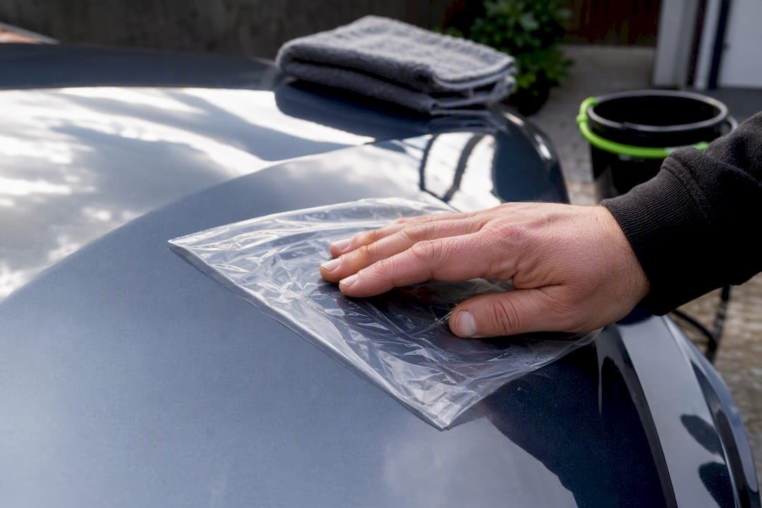 Hand performing baggie test on bonnet