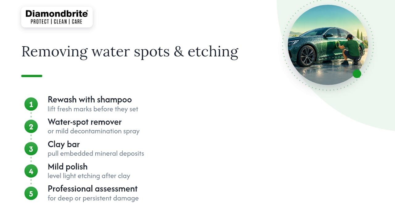Water spot and etching repair sequence