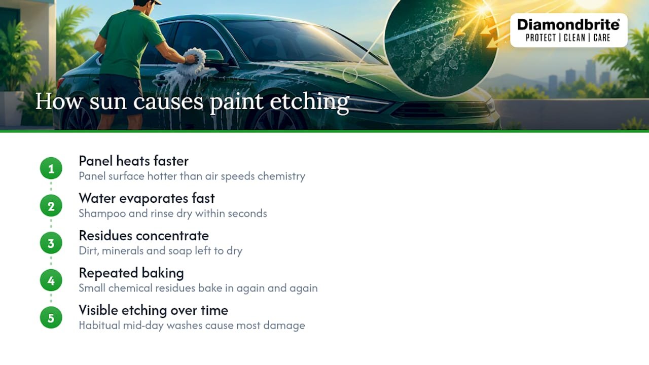 Why washing in direct sunlight is risky — overview diagram