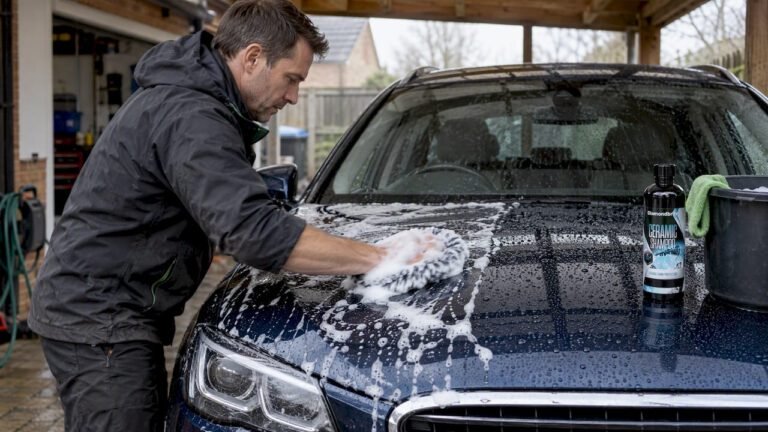 Car bonnet showing hydrophobic water beading