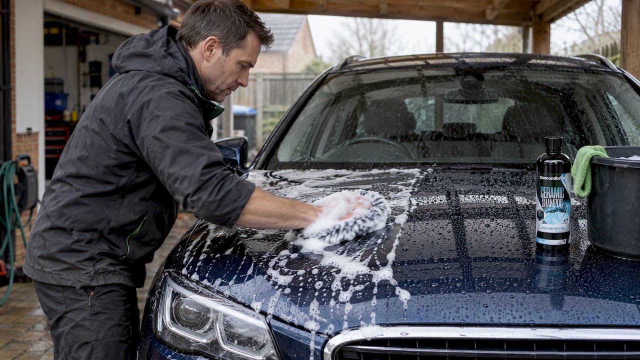 Car bonnet showing hydrophobic water beading
