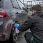 Iron remover reacting with rail dust on car paint