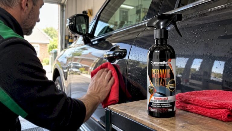 Diamondbrite Ceramic Glaze beside glossy coated car door