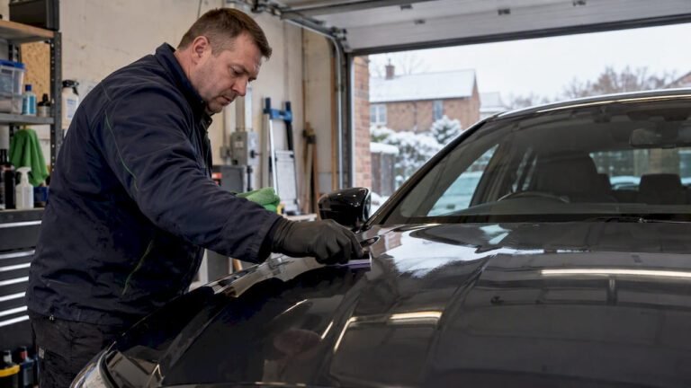 Detailer applying coating to a car bonnet