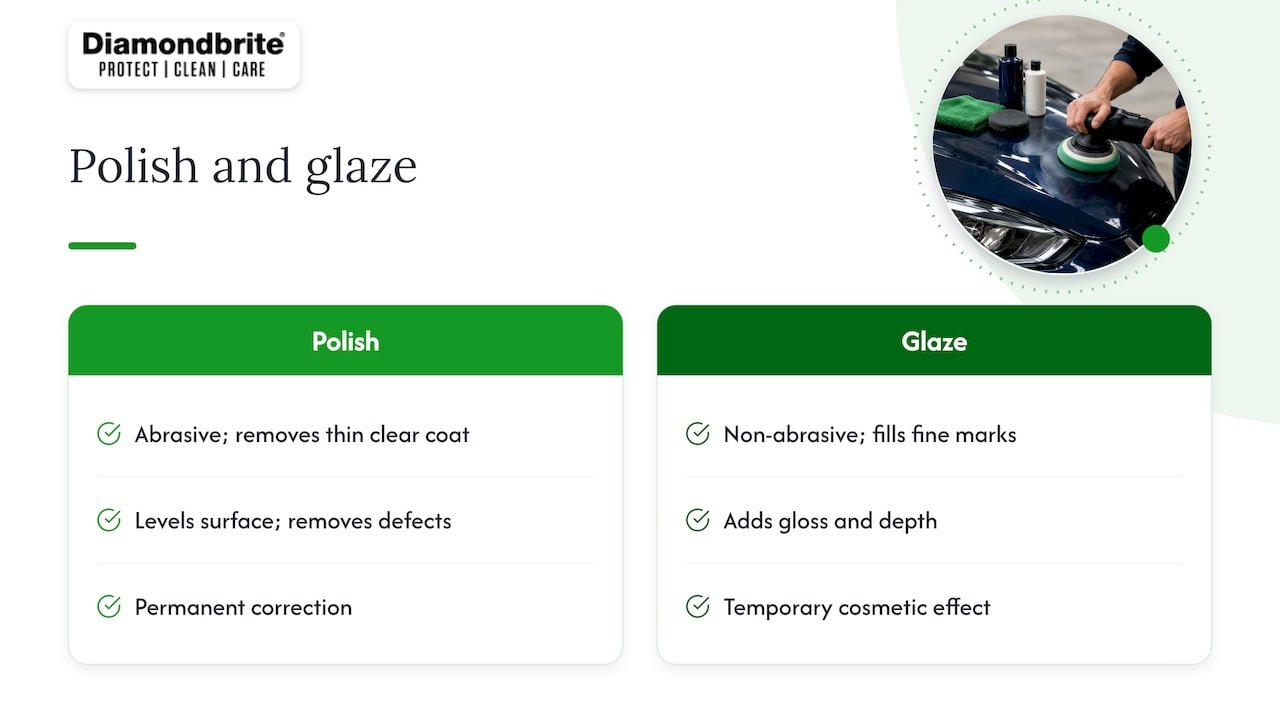 What polish and glaze each actually do — overview diagram